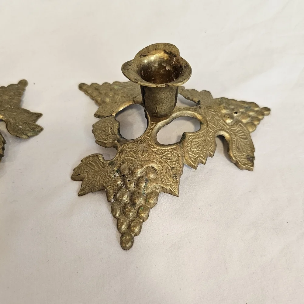 Vintage Brass Grape Candlestick Holder MCM Decore Accent